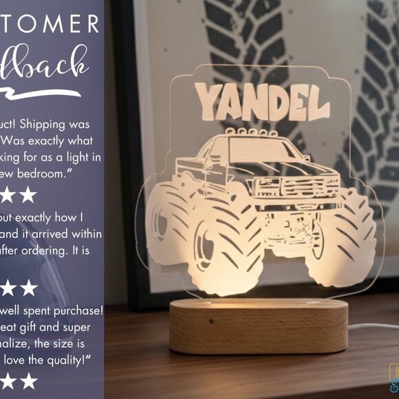 Monster Truck Night Light – Personalized LED Lamp for Truck Lovers - Picture 7 of 8